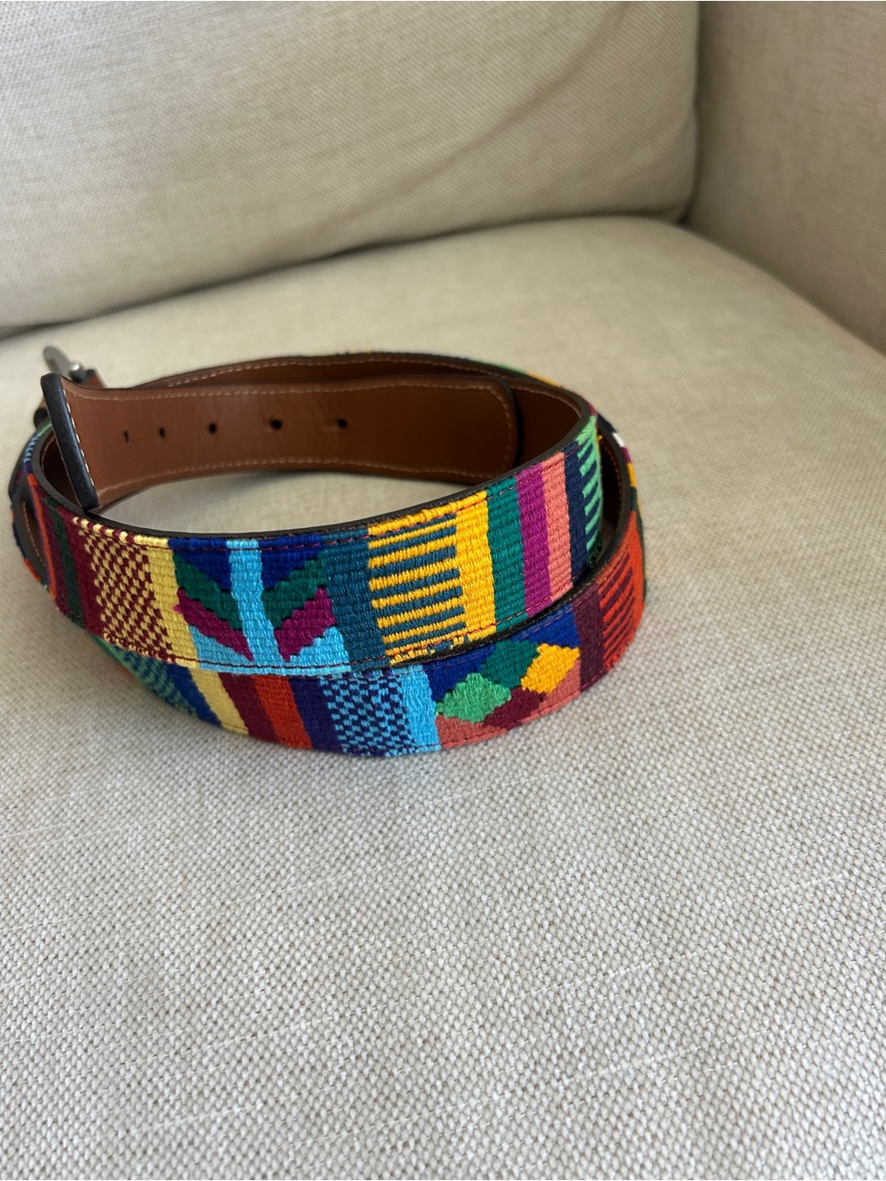 La Matera Multicolor Woven Leather Belt Size 40